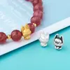 Plata Pura 999 Zorro Lindo de Dibujos Animados Cuentas de Transferencia Pulsera de Cordón Hecha a Mano con Cuentas Regalo para Novia Plata Dura 3D