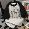Camiseta Divertida com Estampa Color-Blocking Doce e Moderna de Manga Curta para Mulheres, Verão Casual com Caimento Solto, Versátil, Gola Redonda