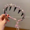 Diadema Coreana con Borla de Cristal y Lazo Delicado, Artesanía Pesada, Diadema Dentada, Pasador Esponjoso de Corona Alta, Accesorio para Recogido