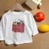 Camiseta 100% algodão para crianças, design de desenho animado, camada base para primavera e outono, nova blusa de bebê, manga longa estampada para meninas, estilosa