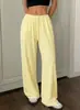 2026 Amazon Estilo Europeu e Americano Amarelo Claro Casual Calça de Perna Larga Cintura Alta Cordão Fluido Comprimento Total Fina e Confortável