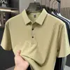 Camisa Polo Masculina de Seda Gelada Estampada de Manga Curta, Casual, Respirável, Fina, Estilo Papai, Camiseta de Meia-Manga Top