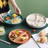 Prato Dividido Estilo Japonês Prato Dividido Redutor de Gordura Conjunto de Louça Infantil Combinação Prato de Arroz com Três Compartimentos Separado Prato de Café da Manhã Dim Sum