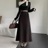 [Dos Largos de Falda + Acetato de Lana] Faldas de Otoño e Invierno para Mujer Mostrando Estilo Francés Negro Elegante Faldas Largas