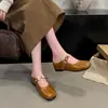 Sapatilhas Meias Francesas Femininas para Uso Externo Slip-on Bico Fechado Sandálias Plataforma de Couro 2026 Verão Novas Sapatos Mary Jane Preguiçosos
