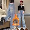 Pantalones Vaqueros de Pierna Ancha para Niñas con Forro de Felpa, Engrosados para Invierno, Pantalones Rectos para Niñas Mayores, Ropa de Abrigo Infantil Jeans de Invierno