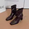 2026 Nuevos Zapatos de Mujer Punta Cuadrada Francesa Tacones Altos Elegantes Botas Adelgazantes Estilo Británico Retro Cremallera Trasera Botines Elásticos para Mujer