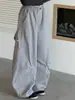 Nuevos pantalones cargo casuales de otoño para niñas con bolsillos grandes, pantalones de chándal de corte holgado para niños mayores, pantalones de pierna ancha, pantalones resistentes de pierna curva