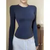 Top Térmico Interior Negro para Mujer 2026 Nuevo Principios de Otoño Petite Hombro Normal Corte Ajustado Cintura Ceñida Manga Larga Camiseta Top para Mujer