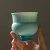 Taza Alta Redonda Linda Azul Turquesa Agrietada por Hielo Hecha a Mano Taza de Té de Cerámica de Alta Gama Set de Té para el Hogar Estilo Chino Taza de Agua