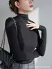 Camiseta Básica de Canalé de Cuello Alto a Media Altura de Moda para Mujer, Estilo Coreano, Camiseta Térmica de Alta Gama para Otoño