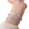"Borboleta Flor Azul" Pulseira Azul de Borboleta em Camadas Fresca e Elegante para Mulheres, Pulseira de Flor Azul Lisa em Prata, Nova Joia de Mão Estilo Étnico Chinês