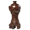 Ornamento de Vaso Esculpido em Ébano para Sala de Estar em Casa, Decoração de Arranjo de Flores Novo Estilo Chinês, Presente para Casa Nova, Artesanato em Mogno
