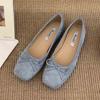 Sapatos Vermelhos Baixos para Mulheres na Primavera e Outono Novo Estilo Francês Estilo Fada Gentil Ballet Sapatos Feijão Amarelos Aumentadores de Altura Sapatos de Bico Aberto