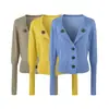 Cárdigan de punto irregular con botones diagonales azul Klein para mujer, diseño de principios de otoño, corto, adelgazante, suave, abrigo tipo suéter
