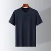 Camiseta de Manga Corta con Cuello Redondo de Alta Gama para Hombre Verano Camisa Delgada Holgada Manga Media Casual de Negocios 2026 Top de Seda de Hielo