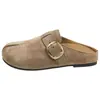 Mules fechadas estilo Birkenstock de sola grossa para mulheres, novas chinelos Birkenstock de calçar sem fecho para o verão, com bico dividido artificial para mulheres