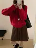 Suéter de tricô macio e confortável estilo coreano, com gola redonda e trança, para mulheres, peça de outer wear soltinha para outono/inverno 2026, top de tricô moderno