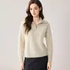 Suéter de malha jacquard 100% cashmere, com zíper parcial e gola, estilo outono/inverno, espessado para aquecimento, corte solto, camada base versátil