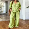 Em estoque 2026 novo comércio exterior transfronteiriço feminino casual suéter com decote V manga longa com calça longa em algodão lavado, disponível em várias cores
