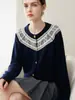 Cárdigan Jacquard Fair Isle 100% Cachemira Pura para Mujer, Nuevo Abrigo Suéter de Punto Holgado Cuello Redondo Otoño/Invierno