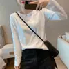 Camiseta feminina de algodão puro de manga longa, novo estilo primavera e outono, camiseta básica branca casual slim fit versátil, top 100% algodão
