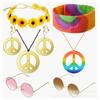 Traje hippie de venta caliente transfronteriza, gafas de carnaval y pendientes con dijes de paz, collar, tocado, accesorios, fabricante de productos.