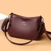 Bolsa Transfronteiriça de Couro Macio, Nova Bolsa Feminina de Couro Macio com Grande Capacidade, Bolsa de Ombro Versátil, Bolsa Transversal Feminina de Couro Macio com Múltiplas Camadas
