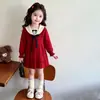 Nuevo Vestido Suéter para Niña Otoño Invierno Elegante Dulce Bordado Chic Tejido Lazo Manga Larga Vestido de Princesa