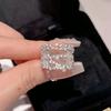 Anel Geométrico de Rosto Largo com Zircônia Microincrustada Vazada Personalidade Europeia e Americana Moda Indústria Pesada Luxo Leve Anel de Dedo com Cinco Pontas Cheio de Diamantes
