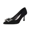 33 Zapatos de Tacón Alto Pequeños para Mujer con Tacón Fino Estilo Nuevo 2026 Punta Fina Estilo Francés Zapatos Negros de Salón Tallas Grandes de Exportación 414243