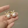 Pendientes de Lazo de Perla S999 Plata, Pendientes de Botón con Incrustación de Diamante, Pendientes de Lujo Ligero de Diamante Completo, Nicho, Regalo para Novia