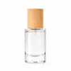 Botella de vidrio dispensadora de perfume 10/20/30/50/100ml con tapa de madera, botella vacía con atomizador, recipiente dispensador portátil para viajes