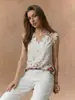 Exportación Transfronteriza Ropa Europea y Americana 2025 Verano Nuevo Estilo Resort Amazon Encaje Cuello en V Camisa Camisa Estampada
