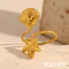 Anillo Abierto de Acero Inoxidable Chapado en Oro de 18K con Forma de Estrella de Mar, Estilo Oceánico, Personalizado, de Venta Caliente Transfronteriza Europea y Americana para Verano