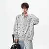 Sudadera cárdigan retro con cuello alto, estampado de estrellas y tres rayas para hombre y mujer, holgada y casual, adecuada para parejas en otoño