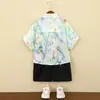 Conjunto de Camisa de Manga Corta Floral Delgada de Verano para Niños, Atuendo de Rendimiento Informal Elegante Estilo Coreano de Moda para Niños