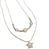 Collar Colgante de Estrella de Perla y Circonita Apilado de Doble Capa para Mujer Lujo Ligero Nicho Sentido de Alta Gama Accesorios de Cadena para Clavícula