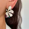 Pendientes de Estilo Festivo Europeo y Americano con Patrón Floral de Goteo de Aceite Tachonados de Diamantes, Pendientes Personalizados Transfronterizos de Lujo Ligero, Pendientes de Nicho para Mujer