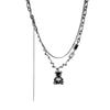 Collar con colgante de oso negro para mujer, de lujo, ligero, estilo nicho, estilo hip-hop, estilo Spice Girl, cadena de suéter de doble capa de alta calidad.