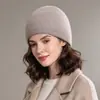 Gorro de Punto de Cachemira Pura para Otoño e Invierno para Mujer, Gorro de Lana de Moda Cálido para Protección de Orejas, Versátil para Circunferencia de Cabeza Grande, Gorro de Pescador de Color Sólido