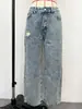 Jeans de mujer transfronterizos, rotos vintage, nostálgicos, lavado 26, corte recto holgado, estilo europeo y americano, estilo callejero T