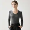 Gola V Caxemira 2026 Outono/Inverno Novo Estilo Feminino Emagrecedor Camada Base Estilo Simples Cor Sólida Canelado Suéter Quente