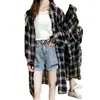 Nueva Camisa a Cuadros de Manga Larga Estilo Retro Hong Kong para Mujer, Camisa Suelta Holgada de Largo Medio, Abrigo Top