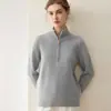 Suéter de cachemir 100% puro con media cremallera, nuevo modelo invierno 2026, camiseta básica de cuello medio alto para mujer, suéter elegante y cálido