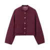 Amazon Outono Nova Moda Feminina Casual Versátil Gola Alta Botão Único Bolsos Grandes Jaqueta Bomber Casaco