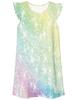 Pijama Feminino Casual Doce com Mangas Volantes, Estampa Digital 3D Gradiente Arco-Íris Aurora Estrela Iridescente, Estilo Europeu e Americano, Transfronteiriço