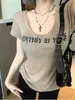 [En Stock en Nuestra Propia Fábrica] Camiseta de Manga Corta con Estampado de Corazón y Letras para Mujer Verano Cintura Delgado Top de Chica Popular Tendencia