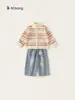 Bangxuan Huzhou Zhili Conjunto de Ropa para Niños Chaqueta Suéter Rayado Jeans Conjunto de Dos Piezas para Niñas Ropa de Primavera y Otoño
