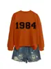 Amazon eBay sitio independiente casual simple cómodo mujer 1984 digital otoño e invierno nuevo cuello redondo manga larga sudadera